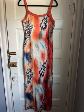 Amazon Orange and Multi-Color Animal Print Maxi Dress